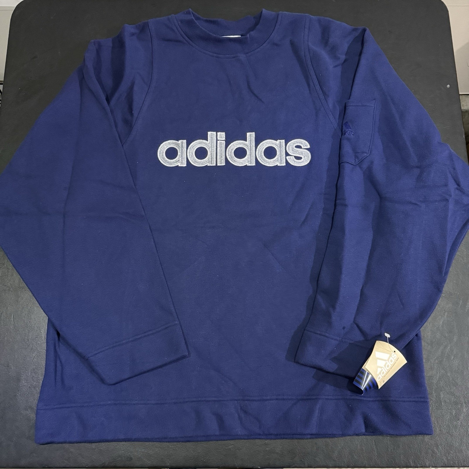 Vintage 90s Adidas Center Embroidered Logo Cotton Crewneck Sweatshirt New Navy